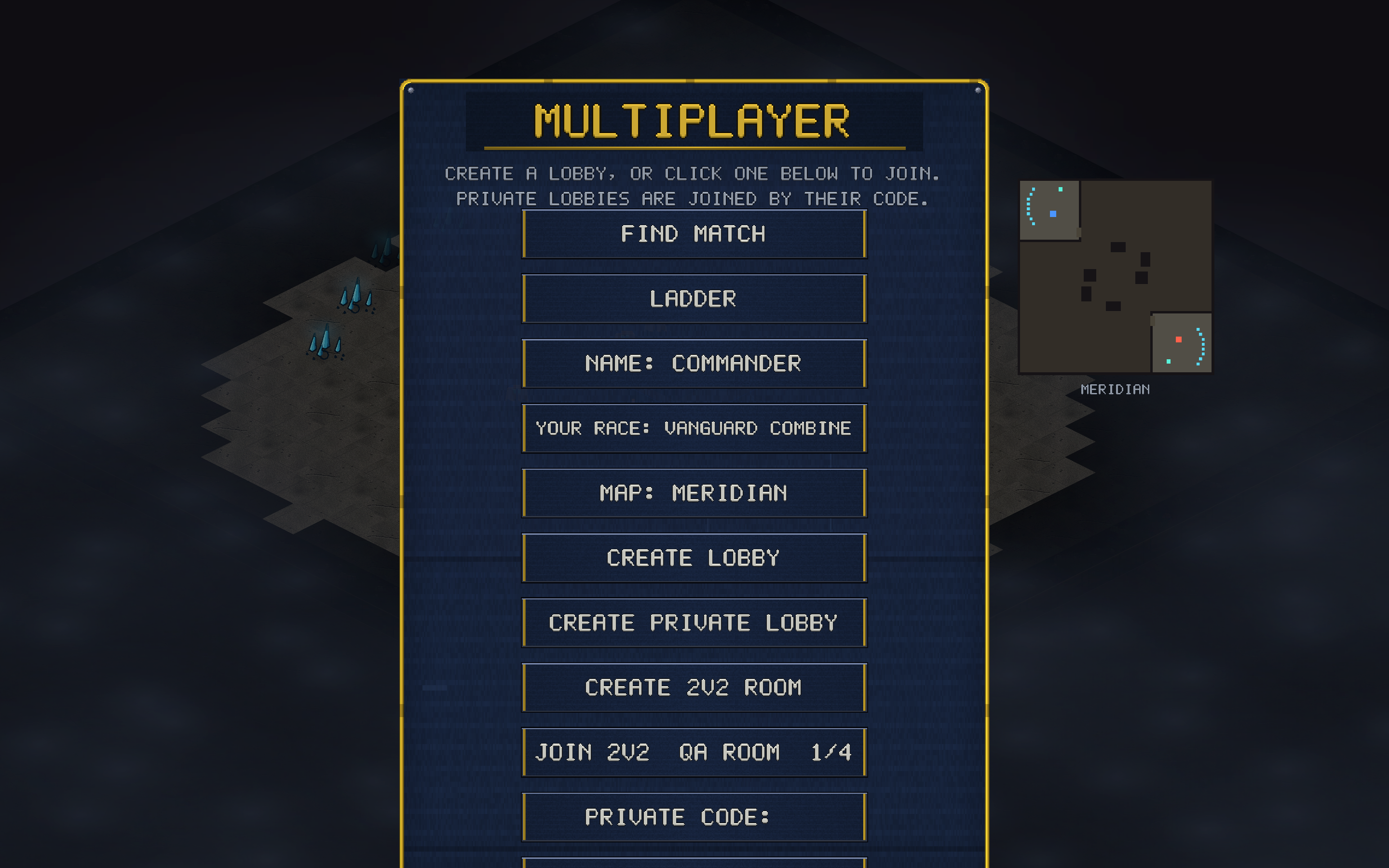 A public 2v2 room in the lobby browser